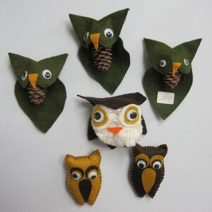 Lot of 6 Vintage Handmade Owl Refrigerator Magnets Kitsch